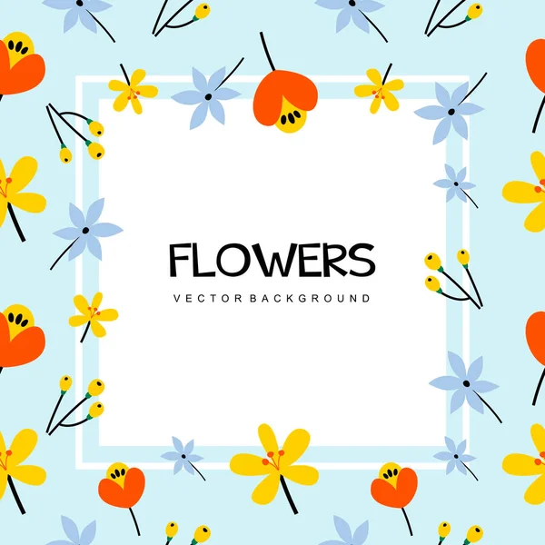 Schöne Blumen Rahmen Quadratischer Kartenhintergrund Mit Kleinen Orangen Gelben Und — Stockvektor