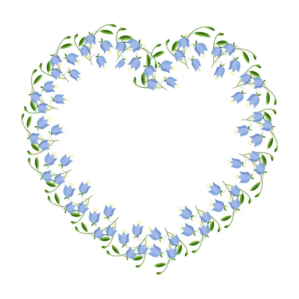 Cadre Bellflower Forme Coeur Cloche Fleur Coeur Cadre Fleurs Ornement — Image vectorielle