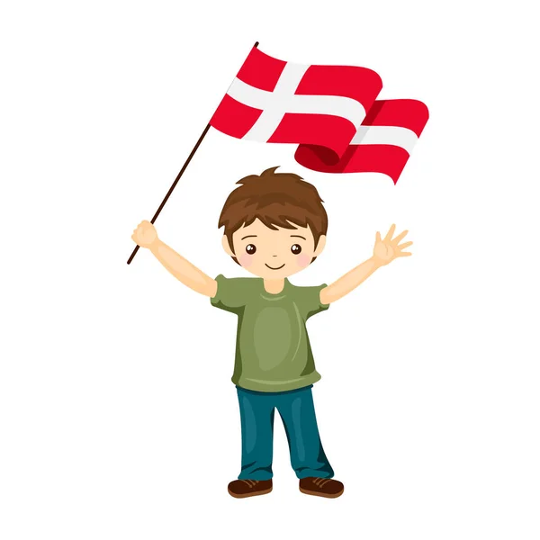 Мальчик Флагом Дании Красивый Маленький Ребенок Держит Флаг Дании Руке — стоковый вектор