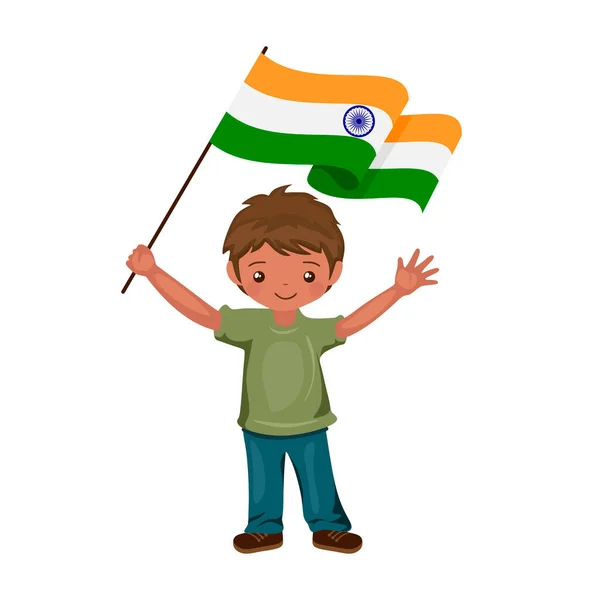 Chłopiec Flagą Indii Piękne Małe Dziecko Trzyma Flagę Indii Ręku — Wektor stockowy