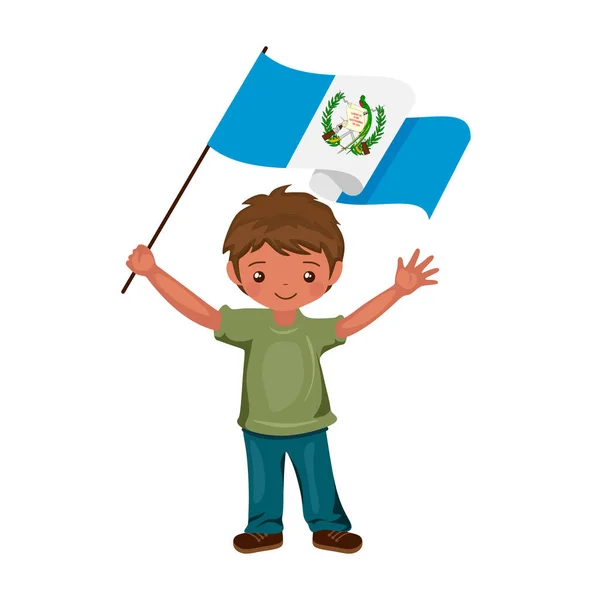 Pojke Med Flaggan Guatemala Ett Vackert Litet Barn Håller Guatemalas — Stock vektor