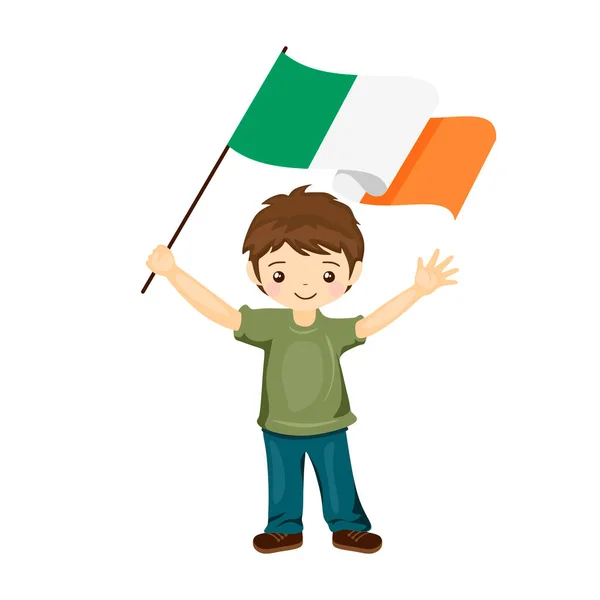Menino Com Bandeira Irlanda Uma Linda Criança Segura Bandeira Irlanda —  Vetores de Stock
