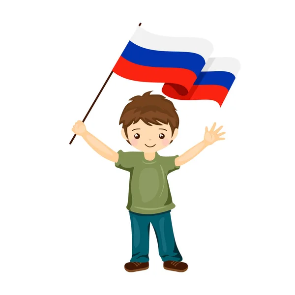 Niño Con Bandera Rusia Niño Pequeño Hermoso Sostiene Bandera Rusia — Vector de stock