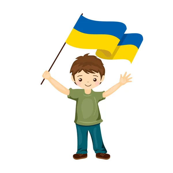 Ukrayna Bayrağı Taşıyan Çocuk Ukrayna Bayrağını Düz Bir Şekilde Elinde — Stok Vektör