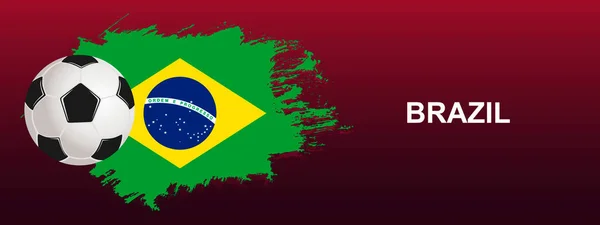 Bandera Brasil Con Bola Pelota Fútbol Fondo Rojo Con Bandera — Vector de stock
