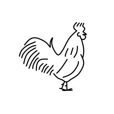 Tavuk karalama vektör çizimi. Çiftlik logosu kimliği için elle çizilmiş şirin bir tavuk. Evcil hayvan maskotu konsepti. Kümes hayvanları çizgisi modern vektör grafik çizimi