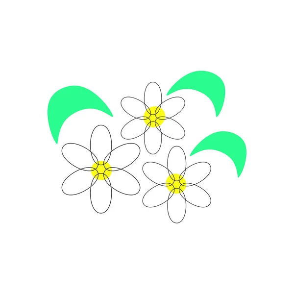 Papatya Çayı Çizen Sadelik Çizgisi Tarz Sarı Bahar Neşesi Çiçekleri — Stok Vektör