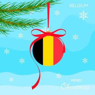 Belçika bayrağıyla Noel balosu, vektör nesneler, Noel balosu ve Belçika bayrağı ile Xmas tasarım arka planı