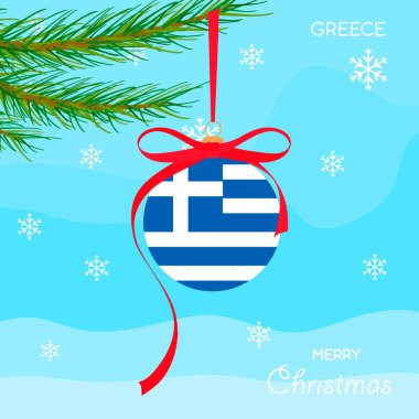 Yunanistan bayraklı Noel balosu, vektör nesneler, Noel balosu ve Yunanistan bayrağıyla Xmas tasarımı