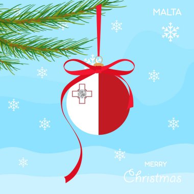 Malta bayrağı ile Noel balosu, vektör nesneler, Noel balosu ve Malta bayrağı ile Xmas tasarım arka planı