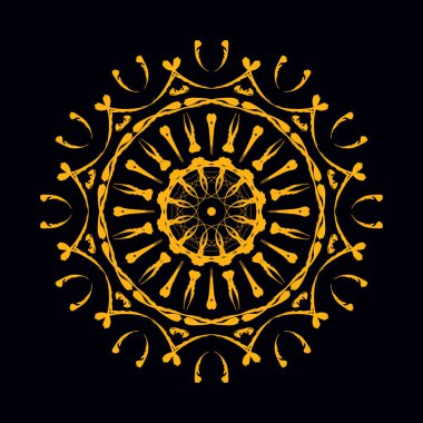 Altın renkli eşsiz çiçek desenli daire süsü. Dekorasyon için altın süsleme çemberi. Vektör Eps10