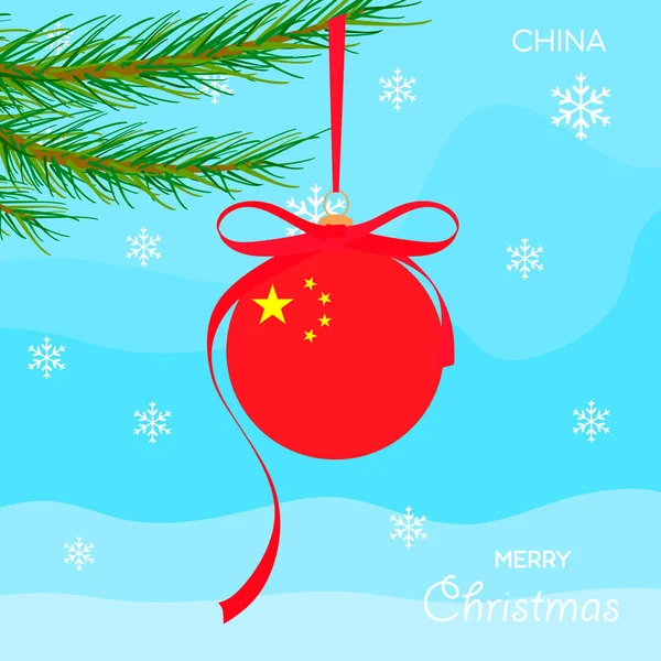 Boule Noël Avec Drapeau Chine Fond Design Noël Avec Des — Image vectorielle