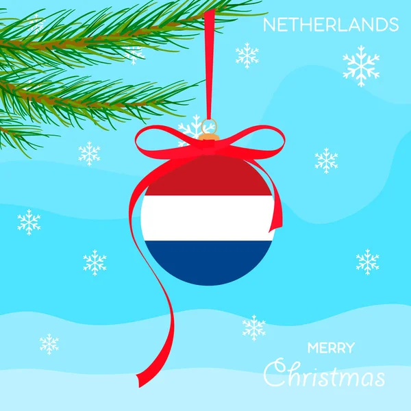 Boule Noël Avec Drapeau Des Pays Bas Fond Design Noël — Image vectorielle