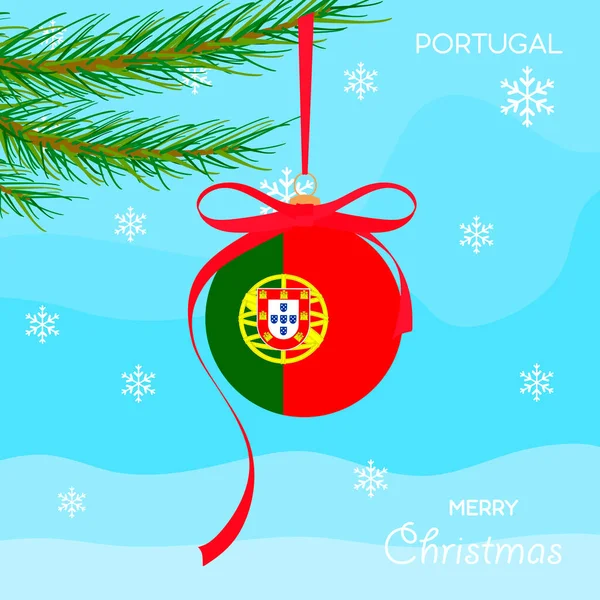 Bola Navidad Con Bandera Portugal Fondo Diseño Navidad Con Objetos — Archivo Imágenes Vectoriales