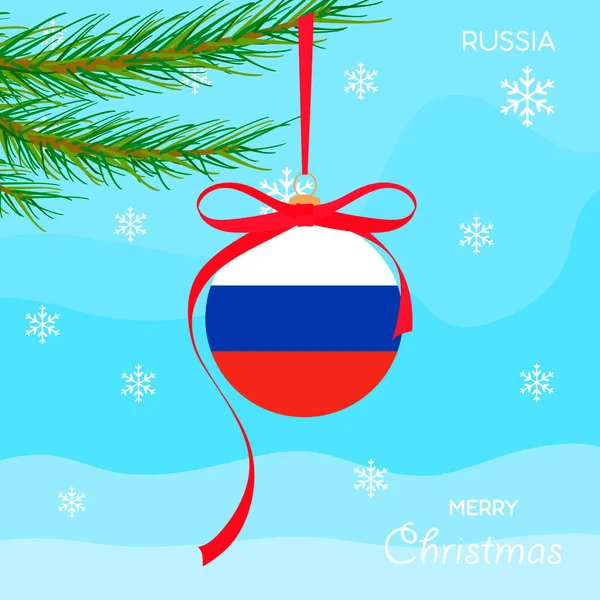 Bola Navidad Con Bandera Rusia Fondo Diseño Navidad Con Objetos — Vector de stock