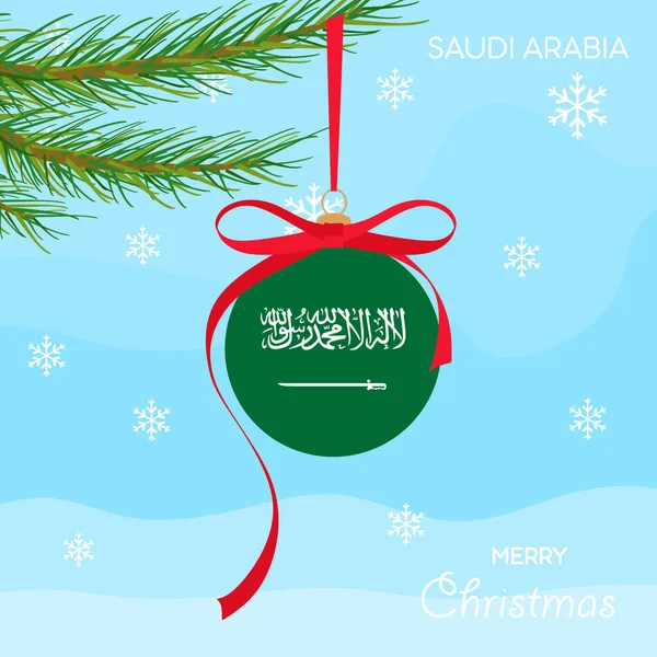 サウジアラビアの旗を持つクリスマスボール ベクトルオブジェクトを持つクリスマスデザインの背景 クリスマスボールとサウジアラビアの旗 — ストックベクタ