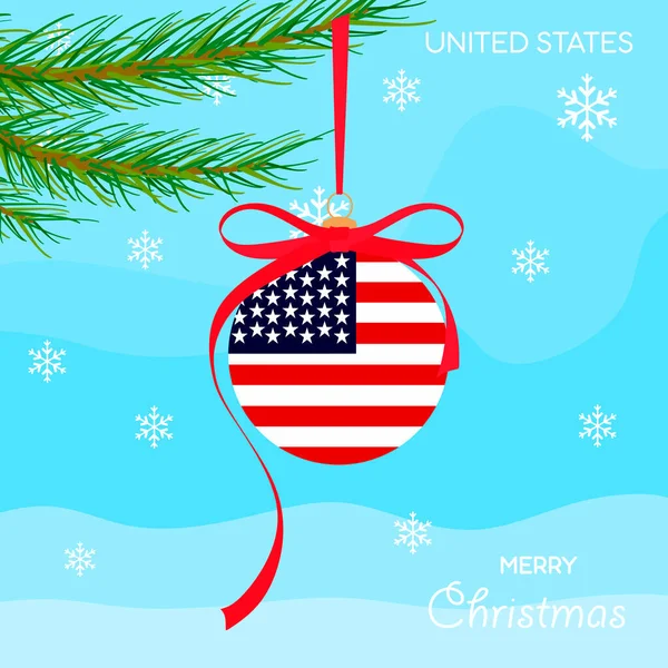 Boule Noël Avec Drapeau Des États Unis Fond Design Noël — Image vectorielle