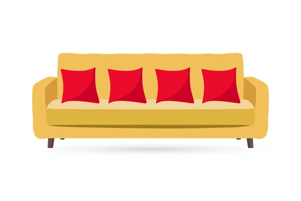 Comfortable Sofa White Background Isolated Beautiful Sofa Interior Flat Cartoon — Stock Vector