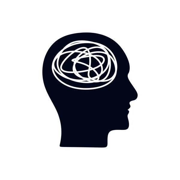 概念图标显示了一个人头的轮廓 里面有纠结的线条 像一个大脑 混乱的思想过程 人格障碍和抑郁的概念 — 图库矢量图片