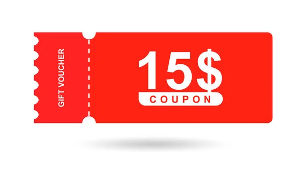 Hediye çeki 15 dolar. İnternet sitesi, internet reklamları ve sosyal medya için 15 dolarlık indirim kuponu. İndirimli hediye çeki, güzel tasarım. Büyük anlaşma ve süper satış vektörü illüstrasyonu