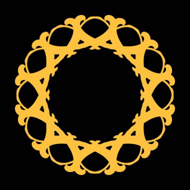 Dekoratif altın çizgili sanat çerçevesi. Metin için tasarım alanı elementi. Davetiyeler ve tebrik kartları için dantelli çizimler. Süslü dairesel çerçeve altın rengi. Vektör