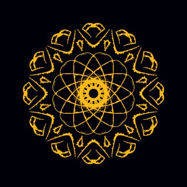 Dekoratif Altın Çember. Siyah arkaplanda eski model süsleme çemberi var. vektör