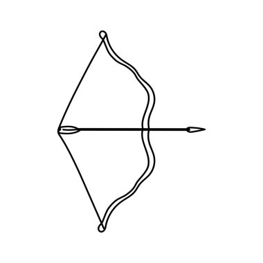 Yay ve Oku karala. El çizimi Yay ve Ok beyaz arka planda izole edilmiş. doğrusal vektör çizimi