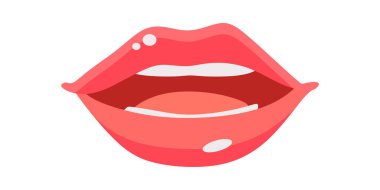 Dişi ağız ve dudaklar. İzole kadın ağız çizgi film tasarımı. vektör illüstrasyonu