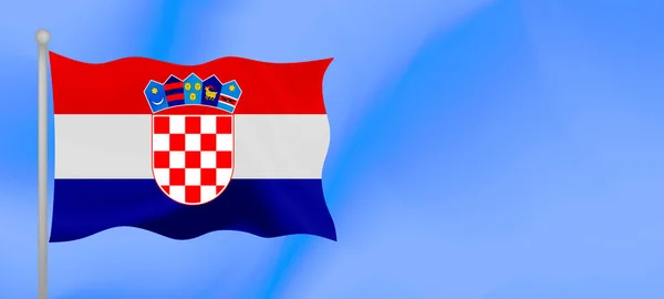 Bandera Croacia Ondeando Contra Cielo Azul Diseño Banner Horizontal Con — Vector de stock