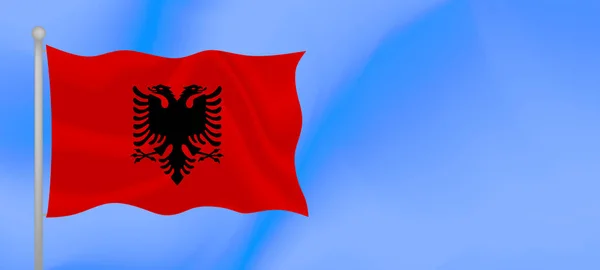 Bandera Albania Ondeando Contra Cielo Azul Diseño Banner Horizontal Con — Vector de stock