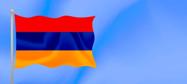 Bandera Armenia Ondeando Contra Cielo Azul Diseño Banner Horizontal Con — Vector de stock