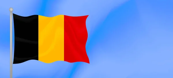 Bandera Bélgica Ondeando Contra Cielo Azul Diseño Banner Horizontal Con — Vector de stock