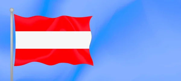 Bandera Austria Ondeando Contra Cielo Azul Diseño Banner Horizontal Con — Vector de stock