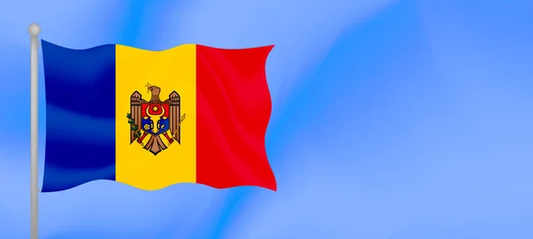 Bandera Moldavia Ondeando Contra Cielo Azul Diseño Banner Horizontal Con — Vector de stock