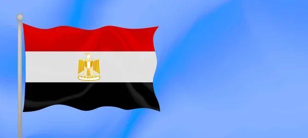 Bandera Egipto Ondeando Contra Cielo Azul Diseño Banner Horizontal Con — Vector de stock