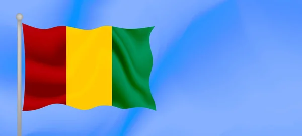 Bandera Guinea Ondeando Contra Cielo Azul Diseño Banner Horizontal Con — Vector de stock