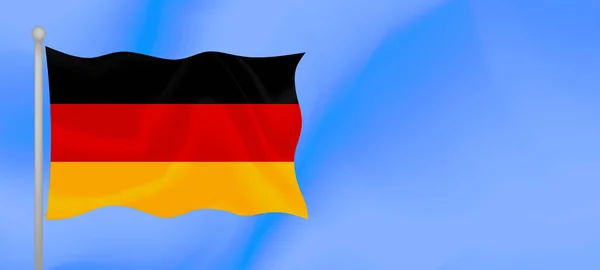 Bandera Alemania Ondeando Contra Cielo Azul Diseño Banner Horizontal Con — Vector de stock
