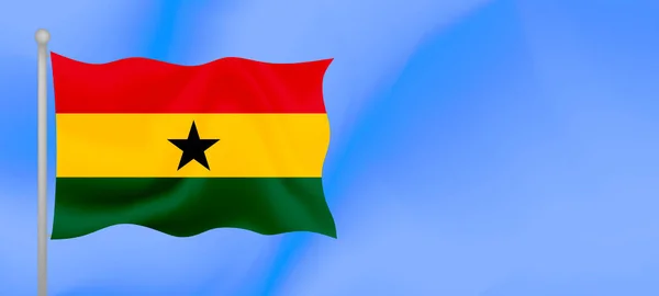Bandera Ghana Ondeando Contra Cielo Azul Diseño Banner Horizontal Con — Vector de stock