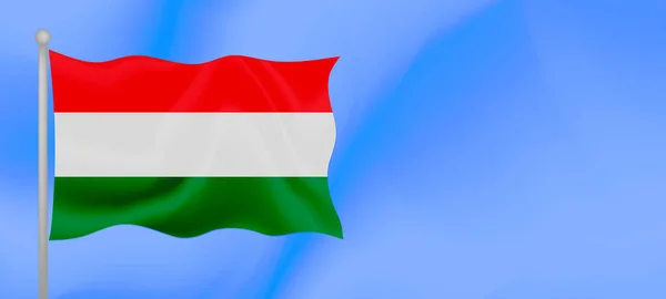 Bandera Hungría Ondeando Contra Cielo Azul Diseño Banner Horizontal Con — Vector de stock