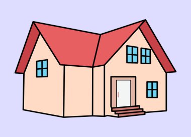 House 'un renkli düz çizimi. Beyaz arka planda izole edilmiş bir ev. Emlak vektörü illüstrasyon eps10