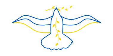 Ukrayna bayrağı barış güvercini şeklinde. Ukrayna 'da barış kavramı. Tasarım ve web için beyaz arkaplanda izole edilmiş vektör illüstrasyonu