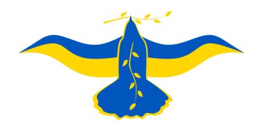 Ukrayna bayrağı barış güvercini şeklinde. Ukrayna 'da barış kavramı. Tasarım ve web için beyaz arkaplanda izole edilmiş vektör illüstrasyonu.