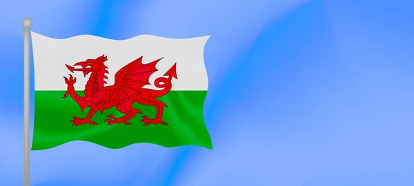 Bandera Gales Ondeando Contra Cielo Azul Diseño Banner Horizontal Con — Vector de stock