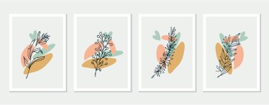 Duvar Yaprakları. Soyut şekilli yaprak çizimi. Baskı, kapak, duvar kağıdı, asgari ve doğal duvar sanatı için soyut bitki sanatı tasarımı.