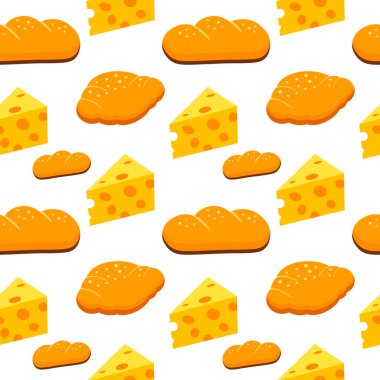 Fransız ekmeği ve peynir deseni. Gıda arka plan şablonu. Pastanenin ön çizimi