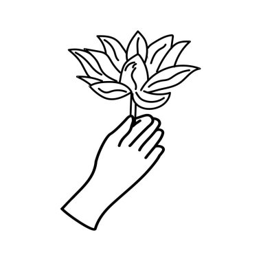 El ele tutuşan çiçek ikonu. vektör illüstrasyonu