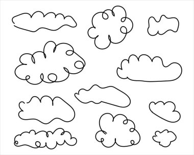 El çizimi bulutlar. Doodle bulutu beyaz arka planda izole edildi. vektör illüstrasyonu