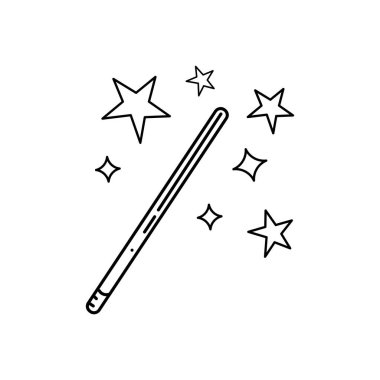 El yapımı sihirli değnek. Doodle stili Sihirli Değnek Çizimi. vektör çizim yıldızları