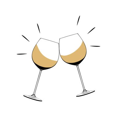 El çizimi iki kadeh şampanya izole edilmiş. Şampanya illüstrasyon kadehleri