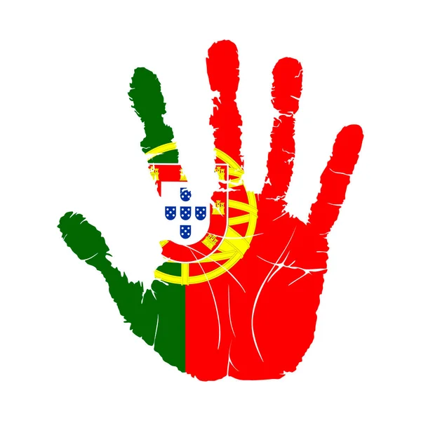 Handprint Flag Portugal Hand Print Which Bears Portugal Flag Grunge — Vetor de Stock